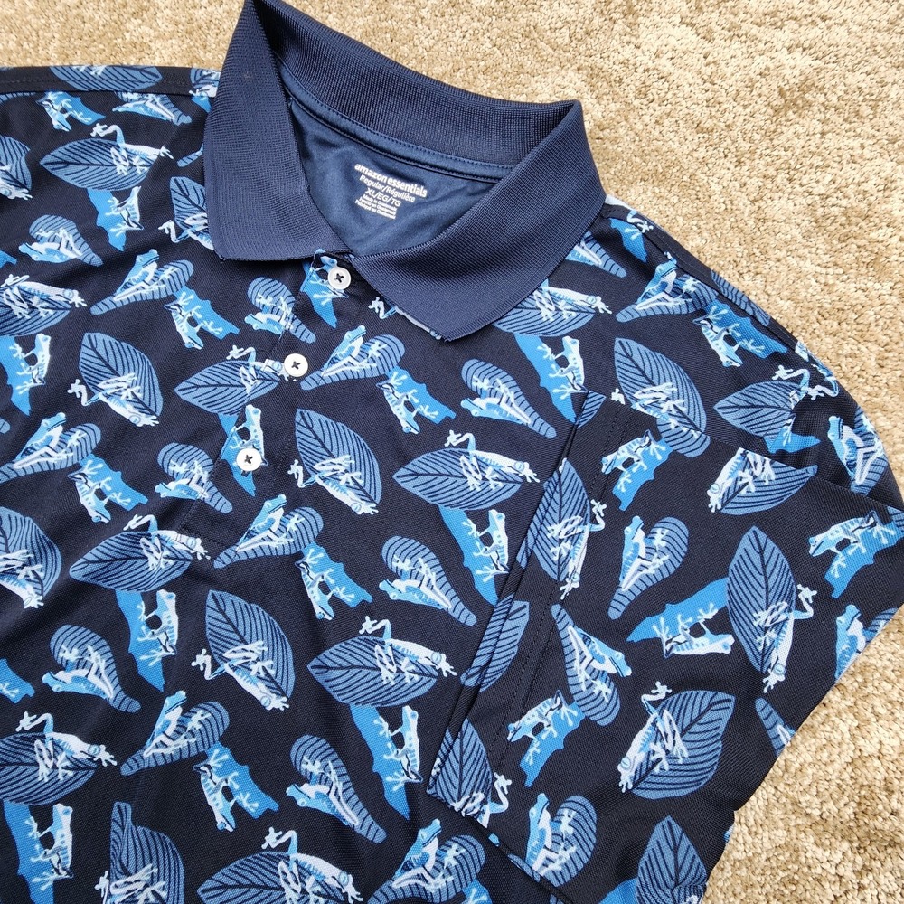 NEW XL Men's AOP Frogs Short Sleeve Shirt Amazon Essentials Polo Geometric NWT